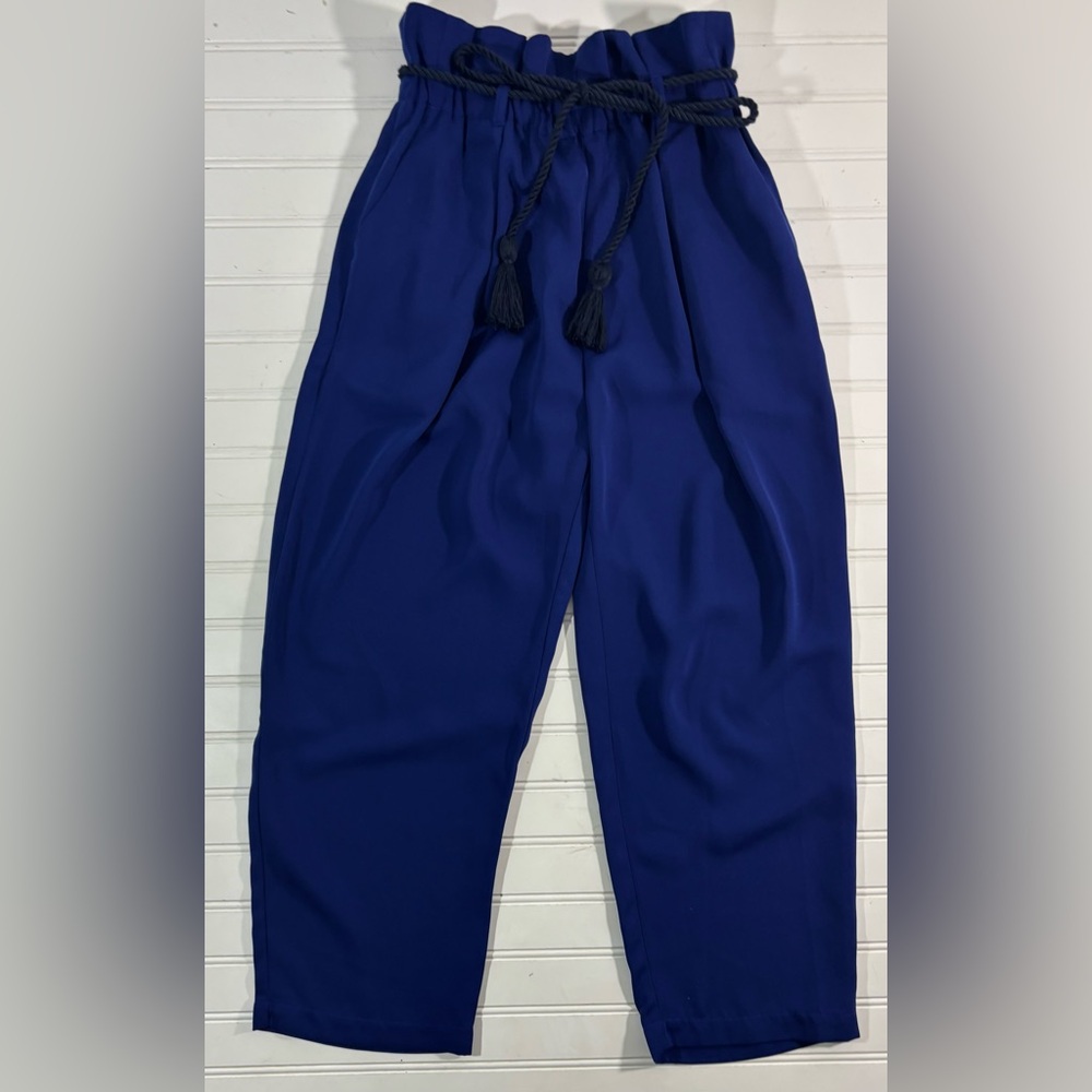 Alicia Pageboy Paperbag Pants Blue Womens Size F Tie Causal Career